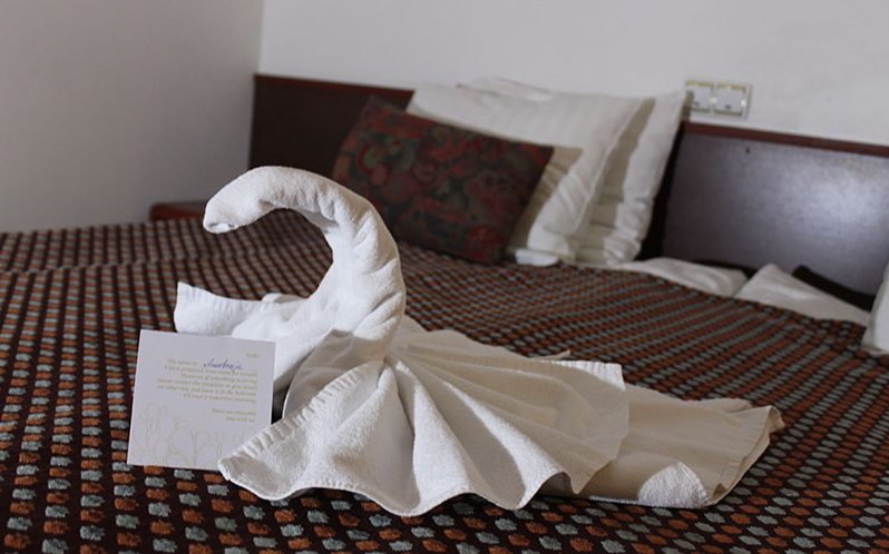 Towel swan on the bed