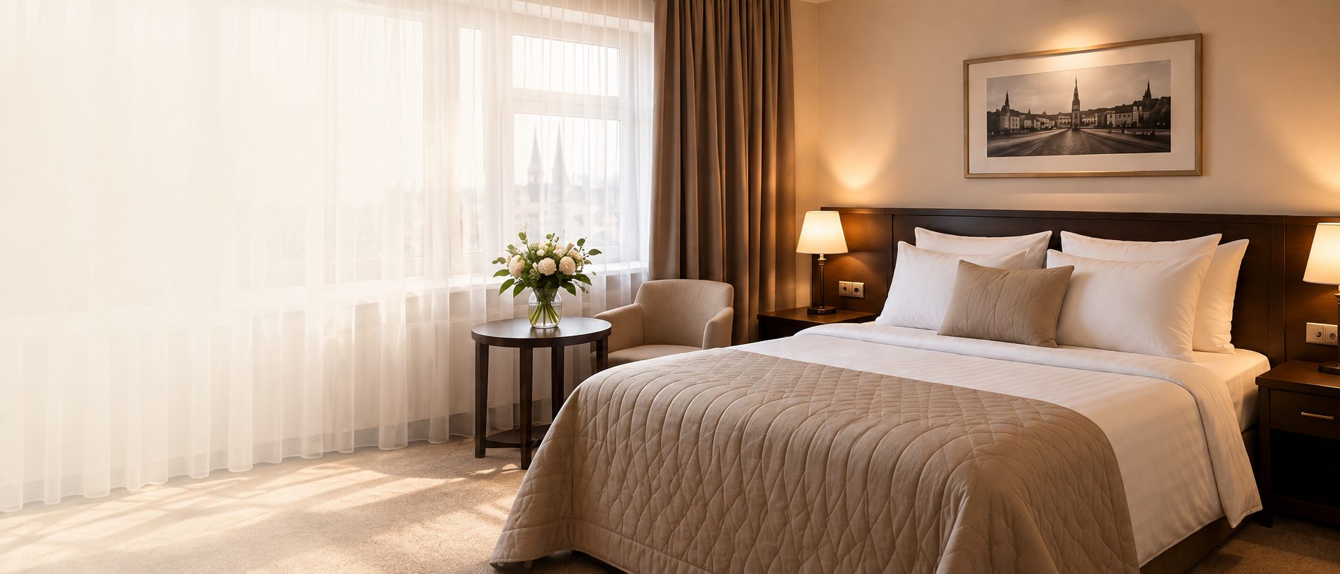 Divvietīgs numurs ar divvietīgu gultu un naktslampiņām viesnīcā A1 Hotel Riga