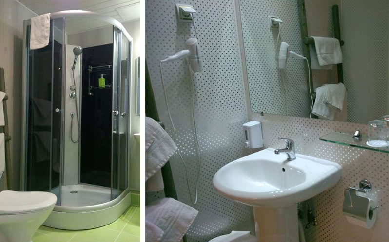 Shower cubicle and washbasin