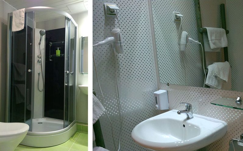 Shower cubicle and washbasin