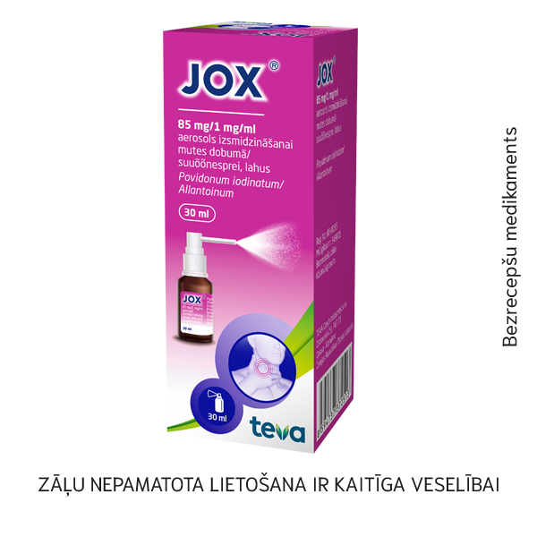 JOX 85 mg/1 mg/ml aerosols izsmidzināšanai mutes dobumā 30 ml